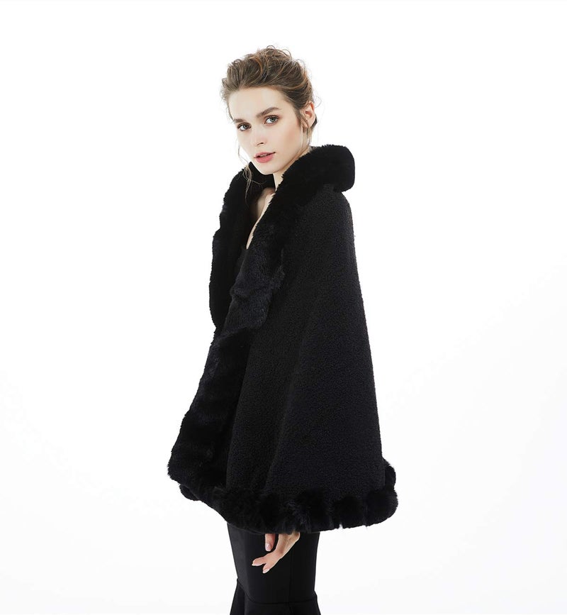 BEAUTELICATE Women Faux Fur Shawl Bridal Cape Wedding Faux Lambs Wool Shrug - Image 5